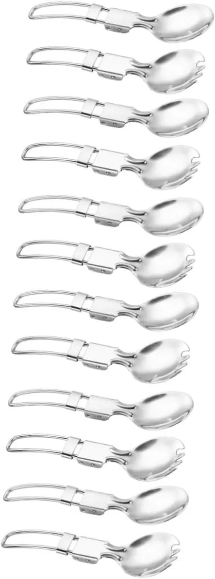 POPETPOP 3sets Picnic Essential Compact Camping Silverware Folding Fork Spoon and Spork for Outdoor Activities 4pcs*3