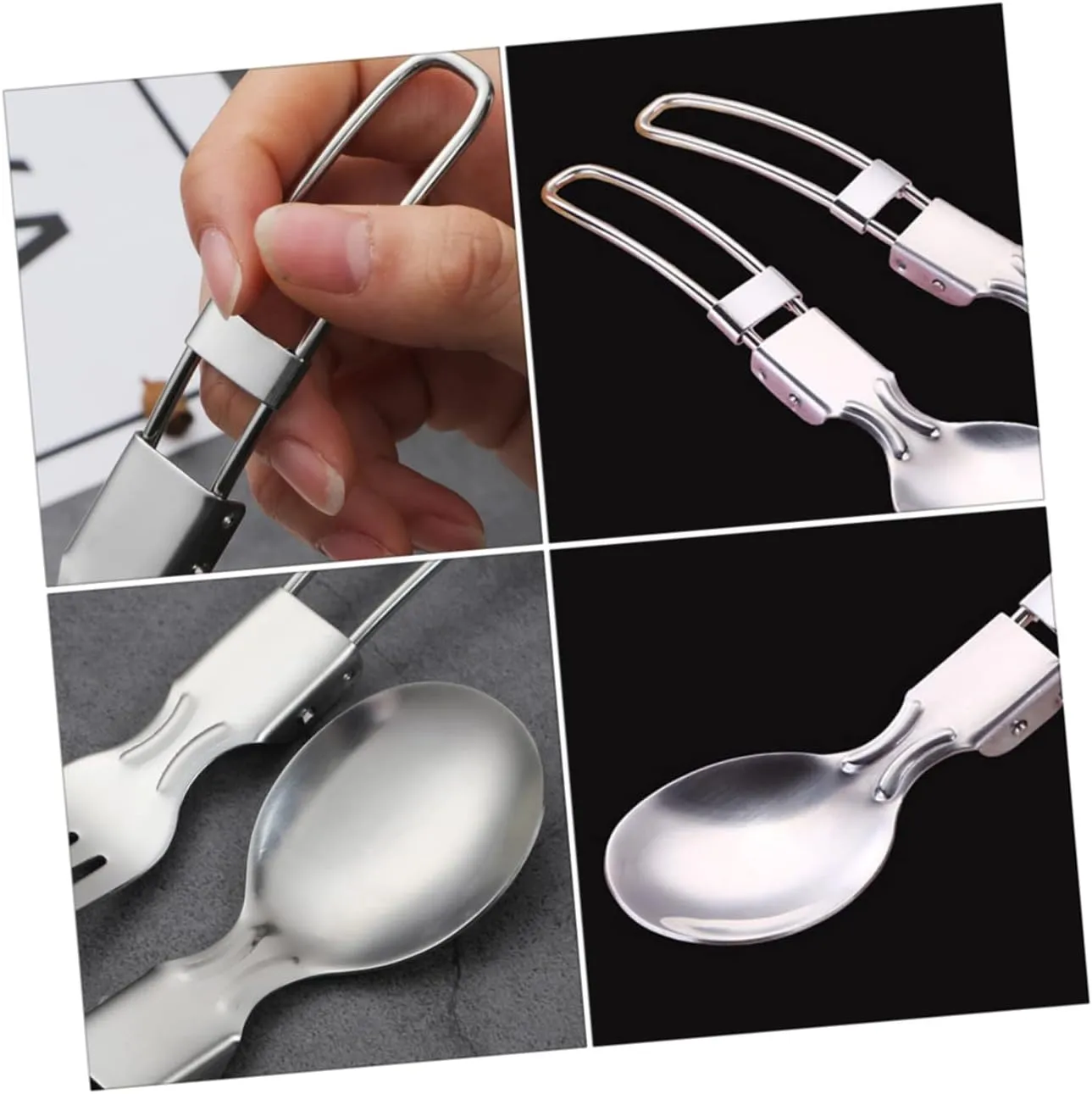POPETPOP 3sets Picnic Essential Compact Camping Silverware Folding Fork Spoon and Spork for Outdoor Activities 4pcs*3