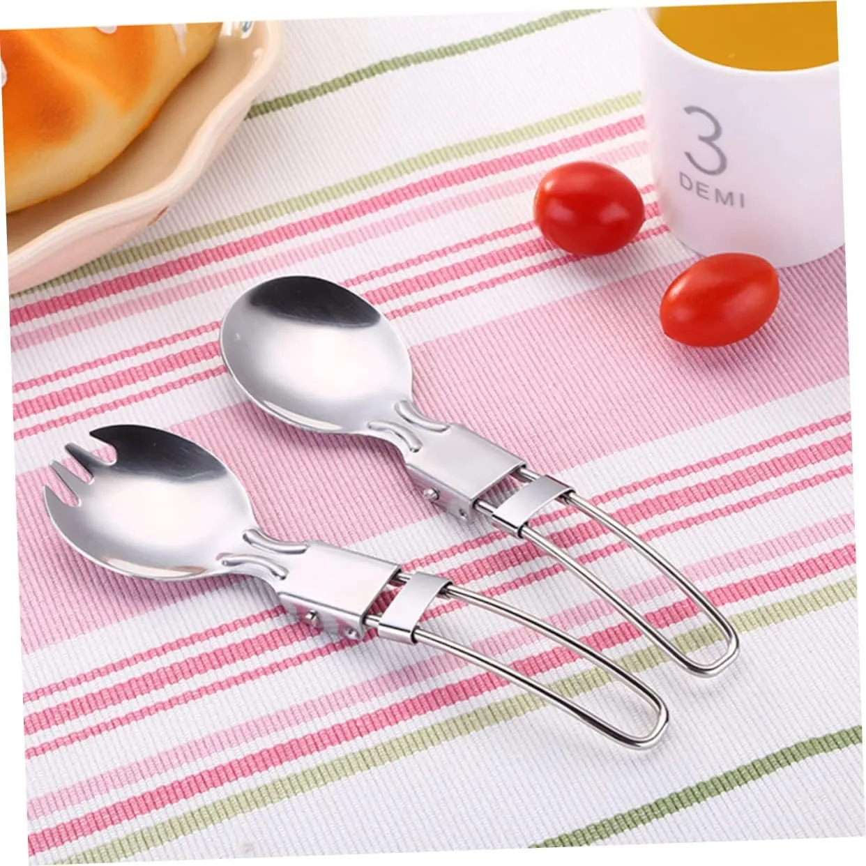 POPETPOP 3sets Picnic Essential Compact Camping Silverware Folding Fork Spoon and Spork for Outdoor Activities 4pcs*3