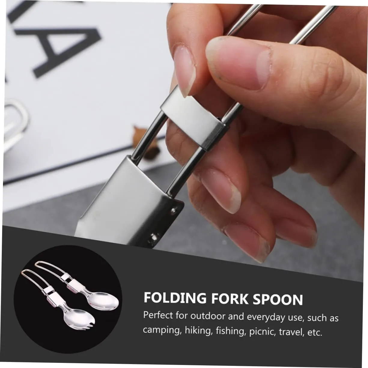 POPETPOP 3sets Picnic Essential Compact Camping Silverware Folding Fork Spoon and Spork for Outdoor Activities 4pcs*3
