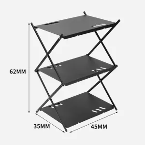 Portable Aluminum 3-Tier Storage Rack | Camping BBQ Folding Table Frame | Black