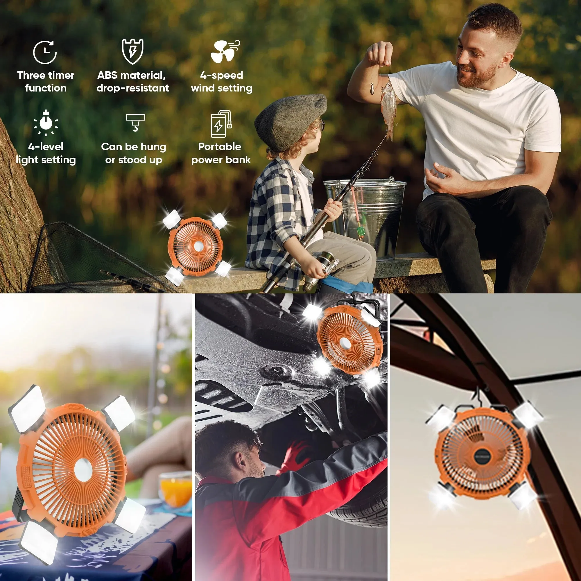 portable camping fan with light and remote control