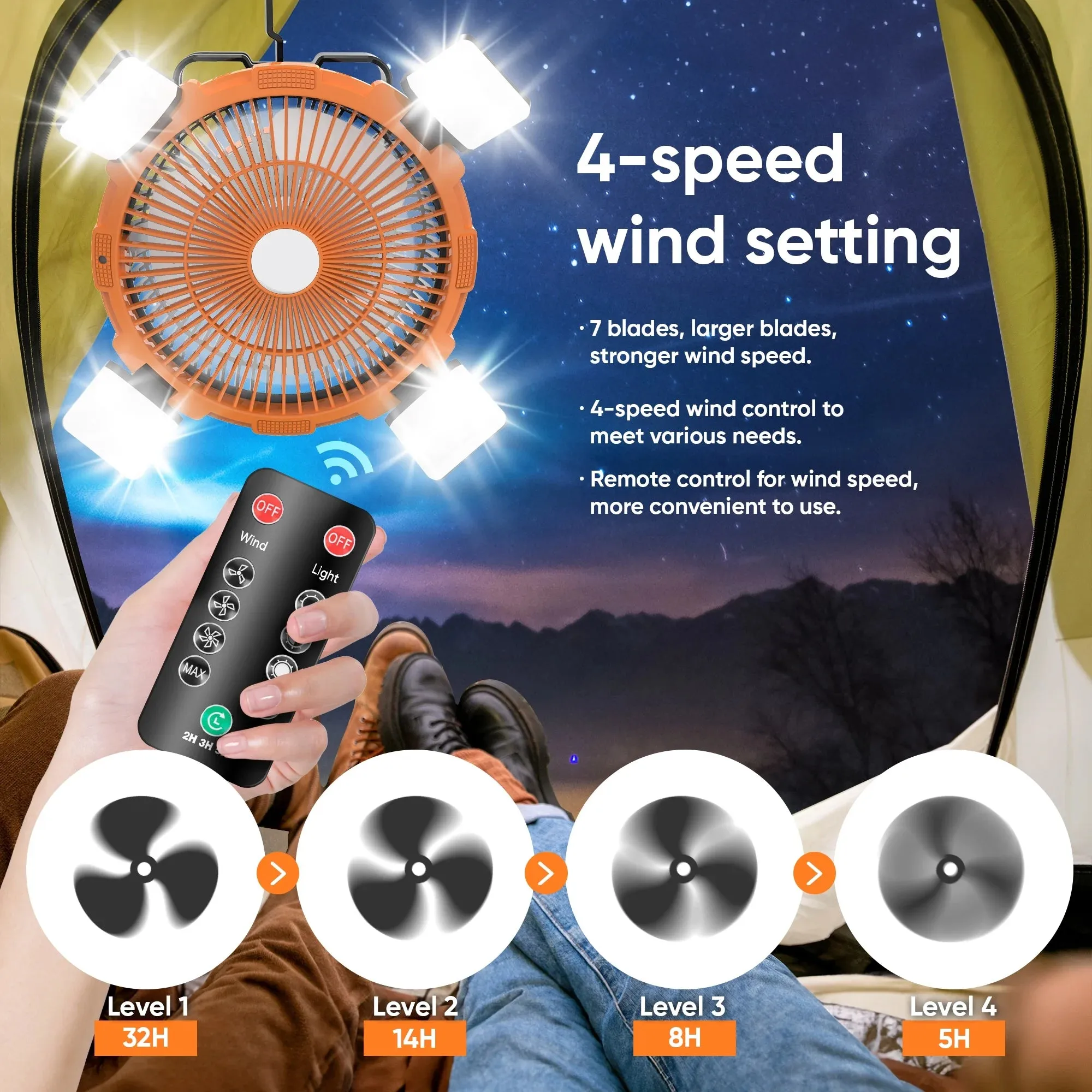 portable camping fan with light and remote control