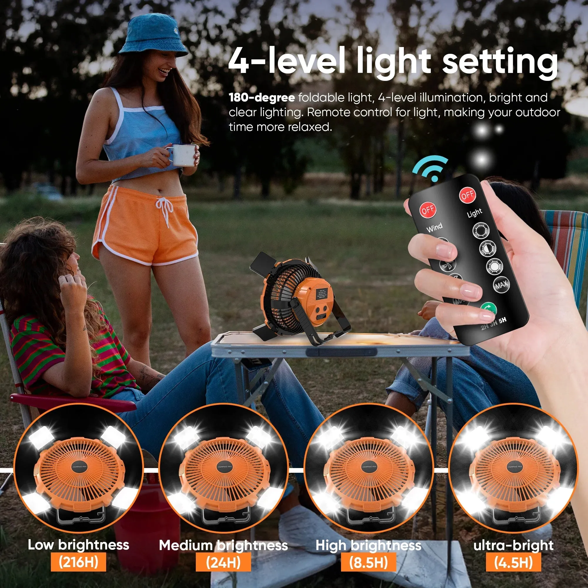 portable camping fan with light and remote control
