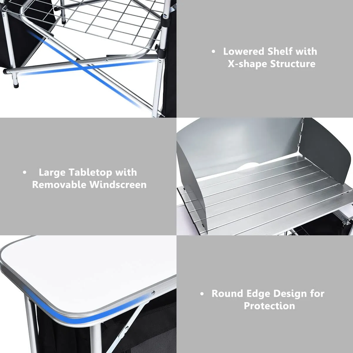 Portable Camping Kitchen Table, Aluminum Fold-Up Camping Kitchen with Windscreen
