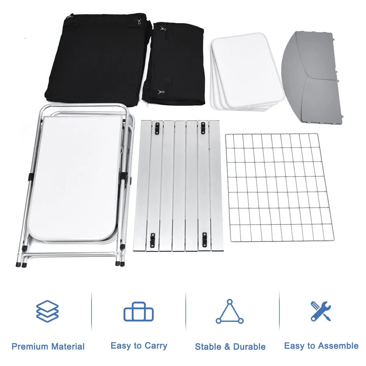 Portable Camping Kitchen Table, Aluminum Fold-Up Camping Kitchen with Windscreen