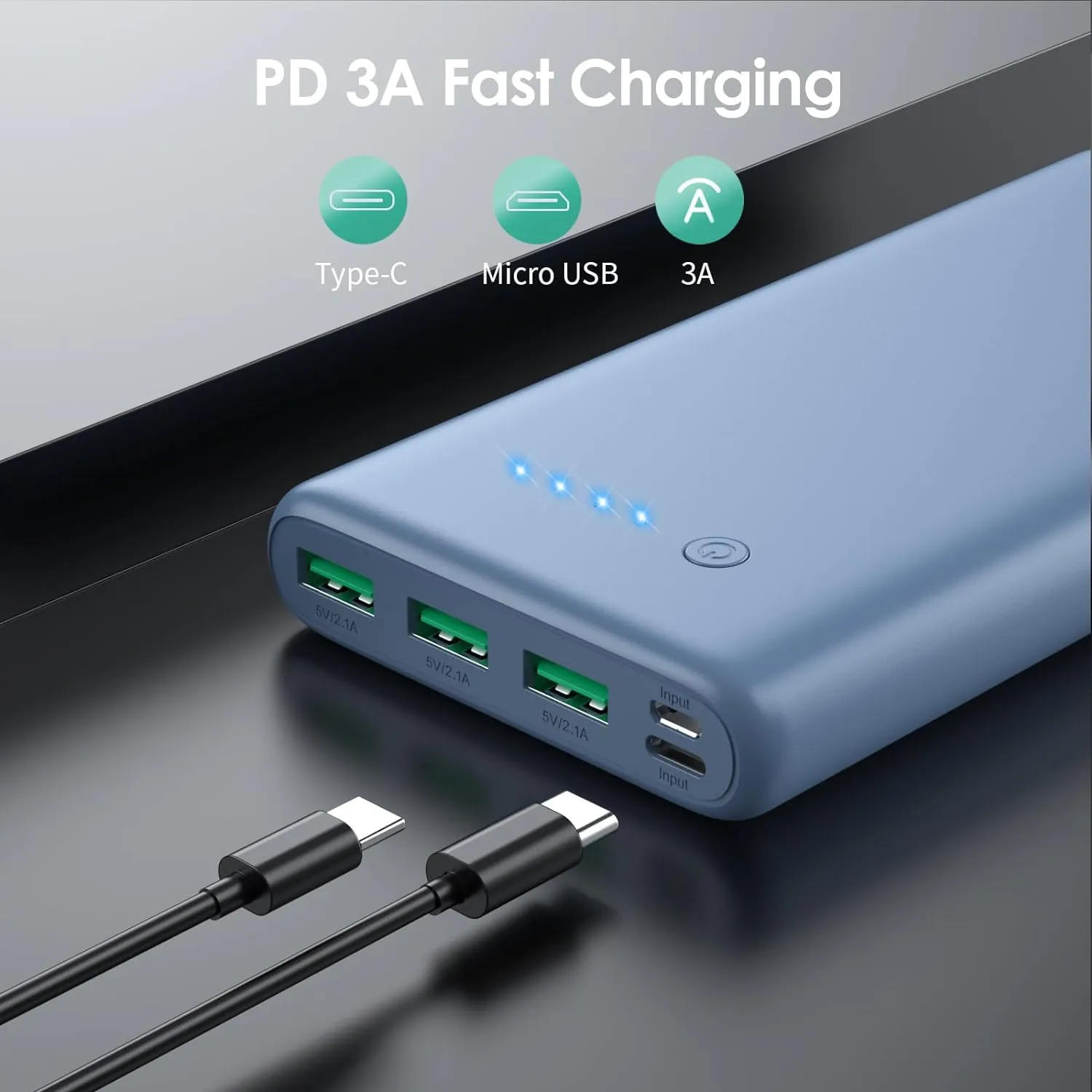 Portable Charger 36800mAh,4 Outputs Power Bank, Dual Input 5V/3A External Battery Pack,USB-C in&out High-Speed Charging Backup Charger Compatible with iPhone 16/15/14/13,Samsung Android Phone etc-Blue