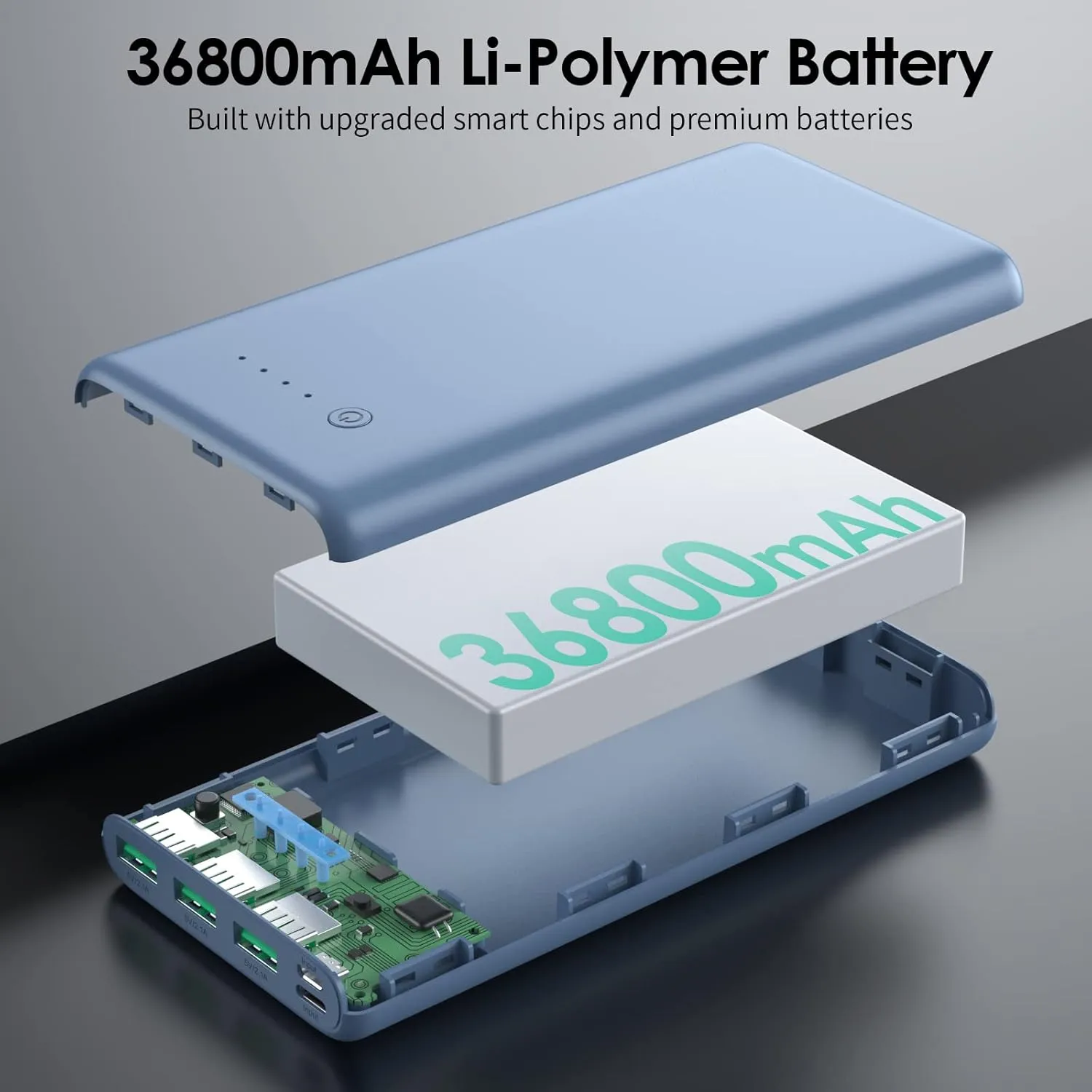 Portable Charger 36800mAh,4 Outputs Power Bank, Dual Input 5V/3A External Battery Pack,USB-C in&out High-Speed Charging Backup Charger Compatible with iPhone 16/15/14/13,Samsung Android Phone etc-Blue