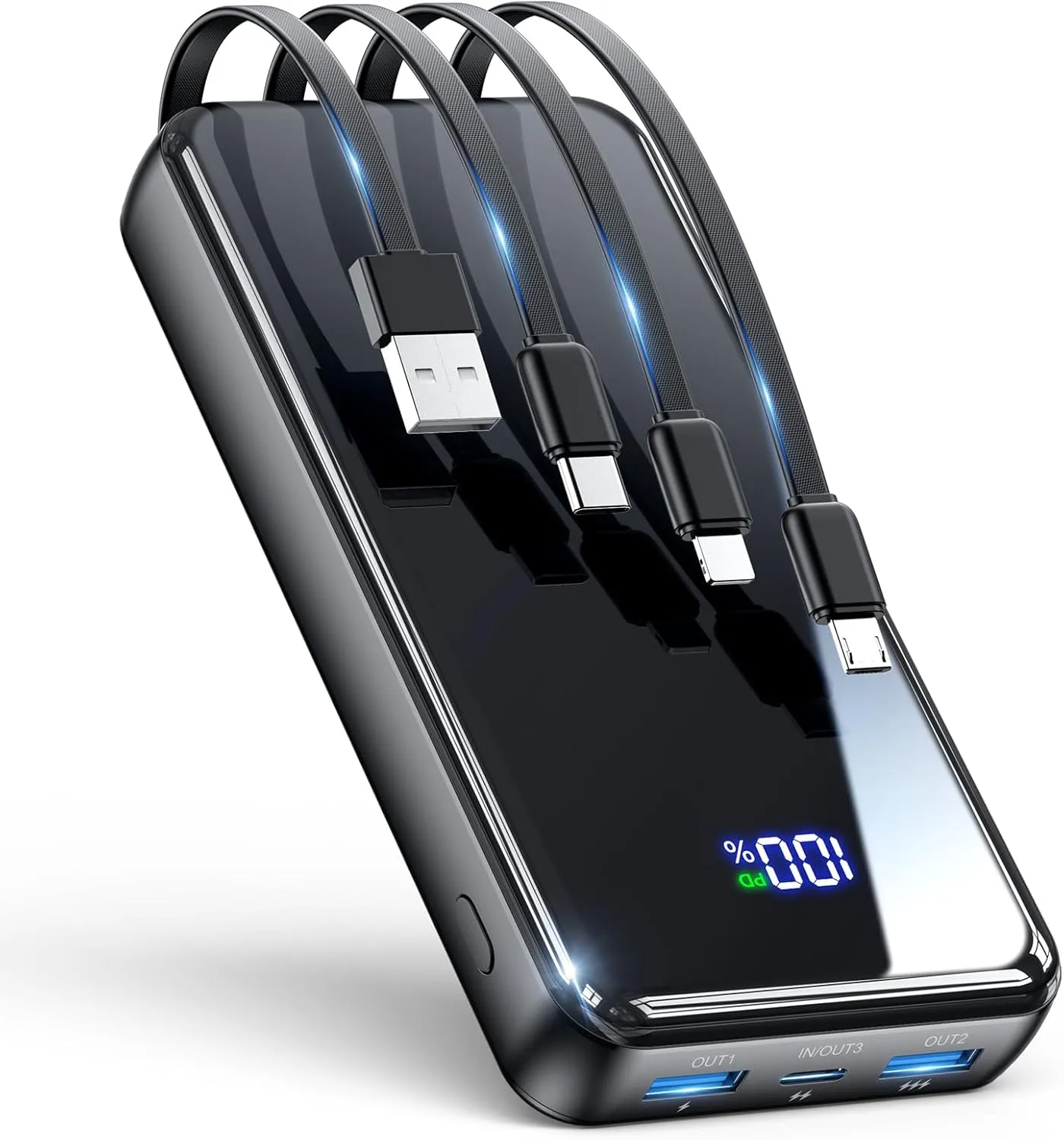Portable Charger, 42800mAh Power Bank Built-in Cable, PD 22.5w Fast Charging Powerbank, External Battery Pack with 6 Outputs & 2 Inputs, Travel Phone Charger Compatible for iPhone,Samsung,Google
