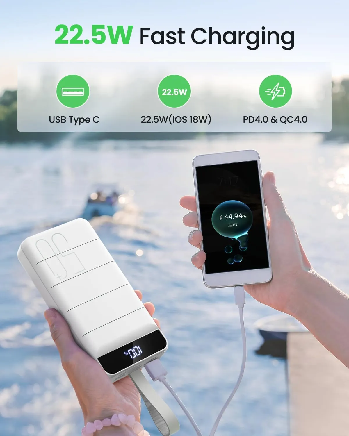 Portable Charger Power Bank 50000mAh 22.5W Fast Charging External Battery Pack with 4 Outputs & 3 Inputs LED Display Battery Bank Portable Cell Phone Charger for iPhone, Samsung, iPad etc