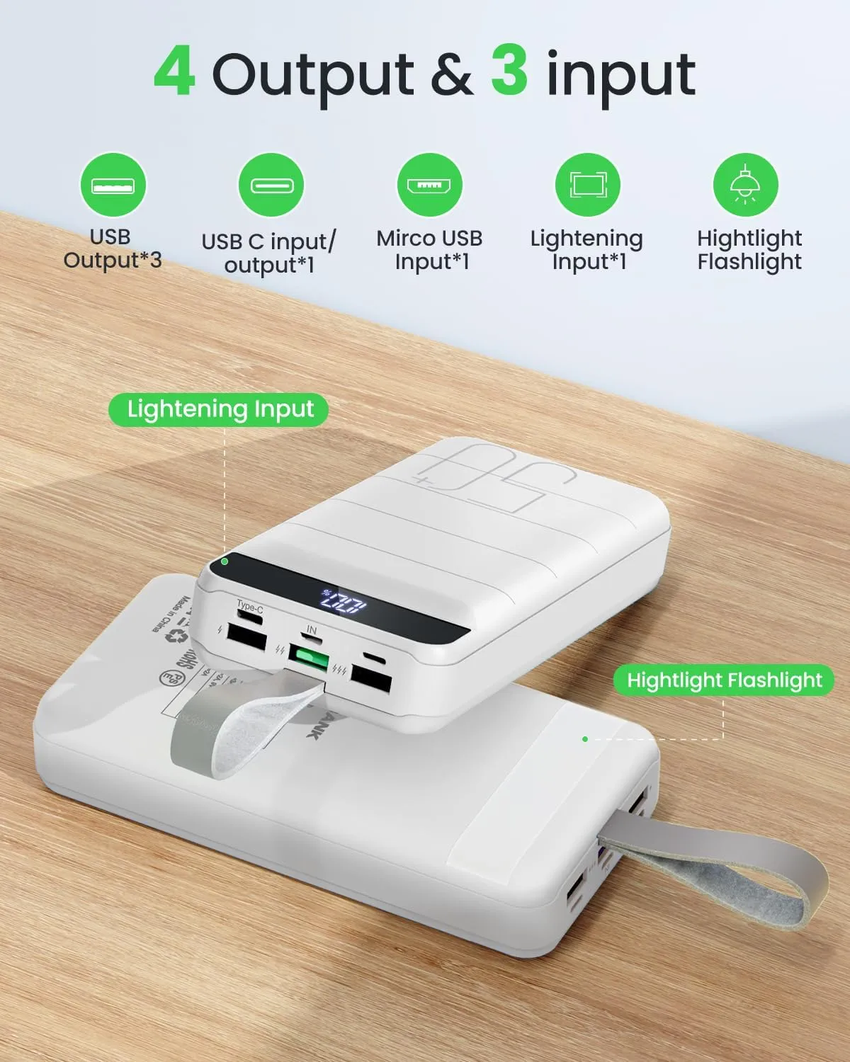 Portable Charger Power Bank 50000mAh 22.5W Fast Charging External Battery Pack with 4 Outputs & 3 Inputs LED Display Battery Bank Portable Cell Phone Charger for iPhone, Samsung, iPad etc
