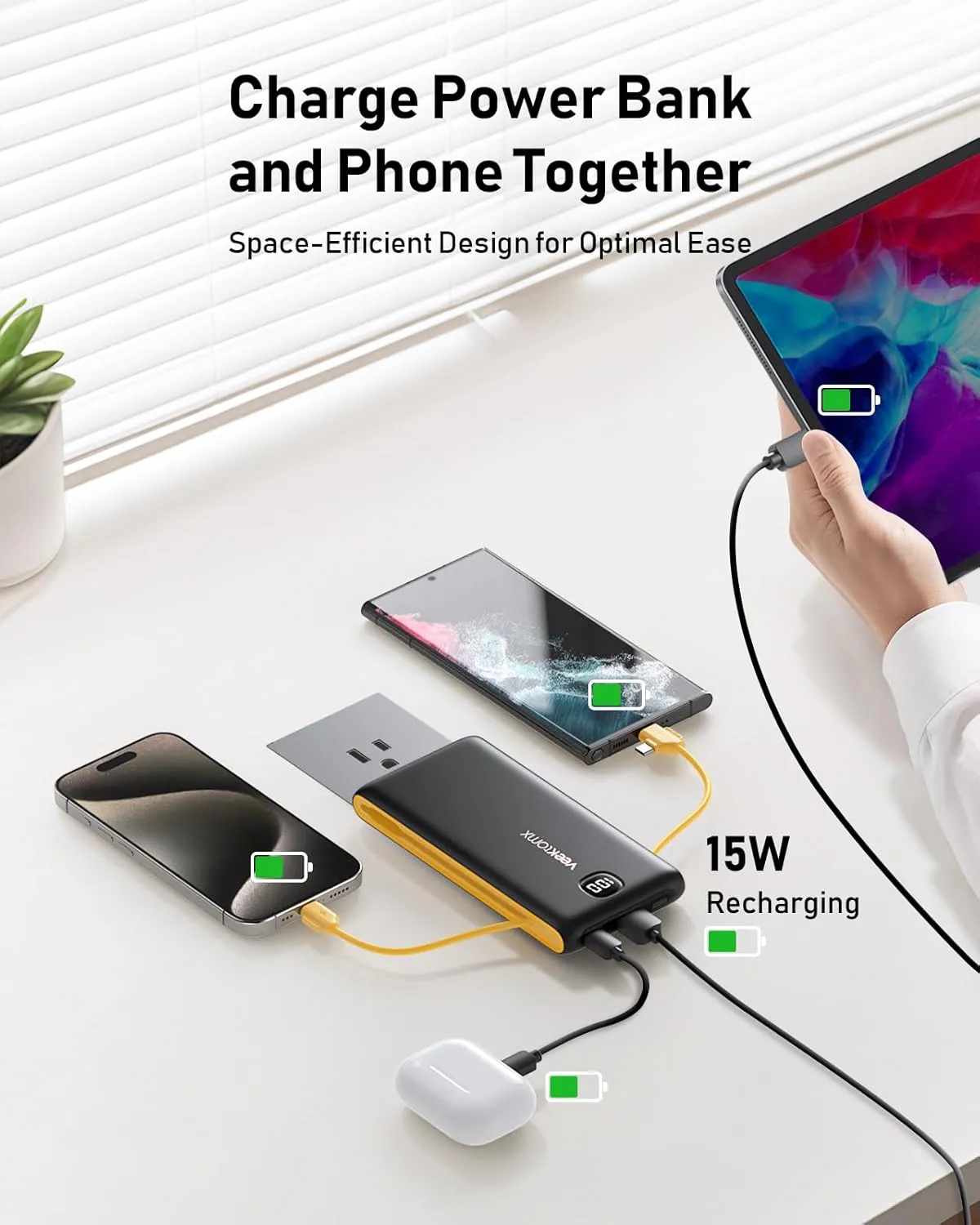 Portable Charger Power Bank Built in Cables and Wall Plug, 10000mAh iPhone Battery Pack Fast Charging, USB C External Slim Power Bank, Travel Essentials Compatible with iPhone 16 15 14 13 Samsung iPad
