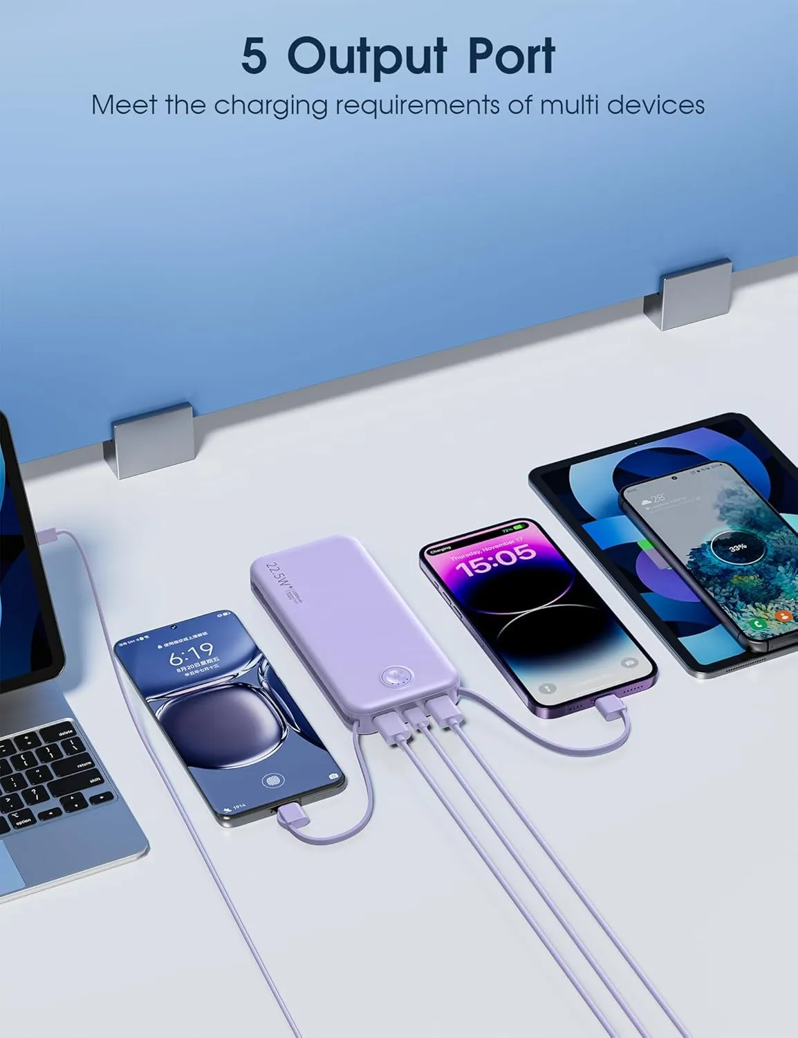 Portable Charger with Built in Cable and AC Wall Plug, USB C Power Bank 12000mAh 22.5W Super Fast Charging, Lightweight Portable Phone Charger Travel Battery Pack for iPhone, Samsung, Tablets
