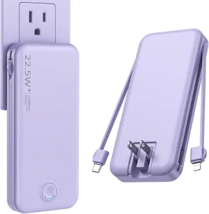 Portable Charger with Built in Cable and AC Wall Plug, USB C Power Bank 12000mAh 22.5W Super Fast Charging, Lightweight Portable Phone Charger Travel Battery Pack for iPhone, Samsung, Tablets