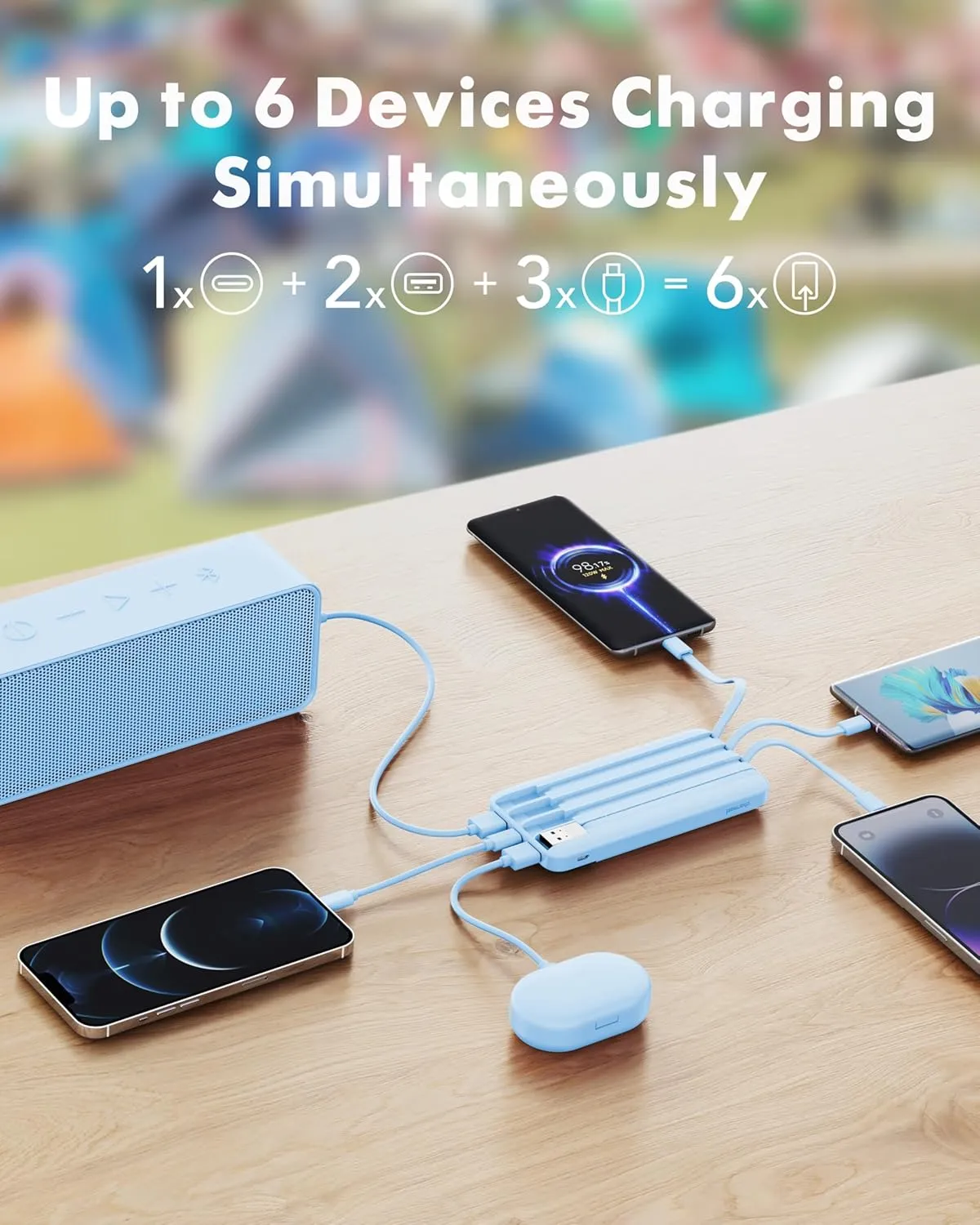 Portable Charger with Built in Cables, Portable Charger with Cords Wires Slim 10000mAh Travel Battery Pack 6 Outputs 3 Inputs 3A Fast Charging Power Bank for Samsung Google Pixel LG Moto iPhone iPad