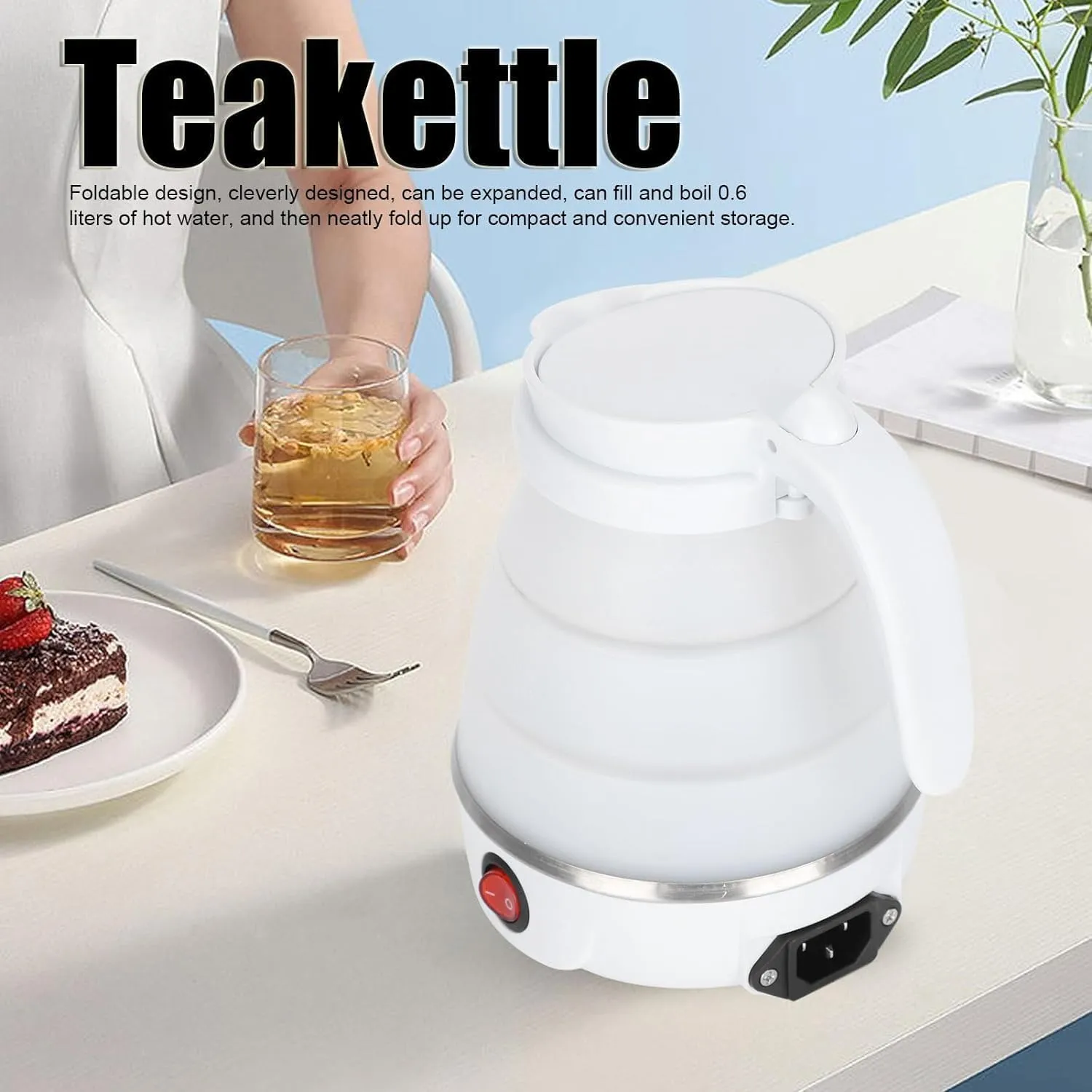 Portable Foldable Electric Kettle, Foldable kettle for Travel Food Grade Silicone Water Boiler 0.6L Collapsible Rustproof Durable Easy to Carry & Heat Resistant (Random Color) Blue, Pink, White