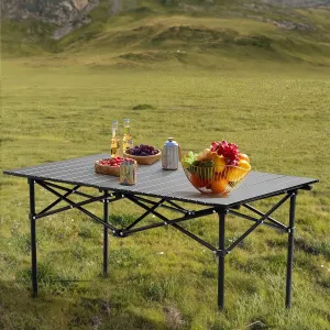 Portable Folding Camping Table, 47.2"L x 20"W x 20"H Lightweight Carbon Steel Tabletop, Supports 220 LBS, Easy to Assemble and Carry, Perfect for Camping, Picnics, and Outdoor Activities, Black