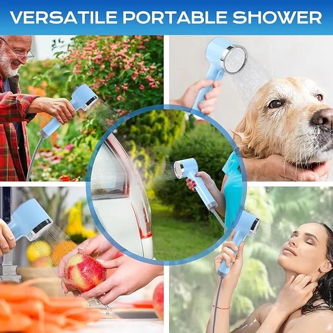 Portable Outdoor Shower, Compact Handheld Rechargeable Camping Showerhead, Camping Shower Head Nozzle for Camping, Hiking, Traveling, Washing