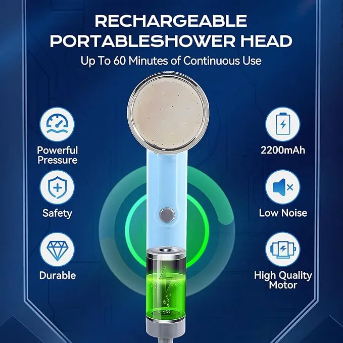 Portable Outdoor Shower, Compact Handheld Rechargeable Camping Showerhead, Camping Shower Head Nozzle for Camping, Hiking, Traveling, Washing