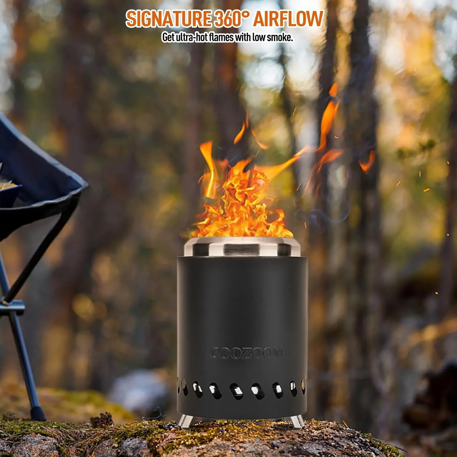 Portable Table Top Fire Pit with Stand, 5.5" Stainless Steel Mini Outdoor Low Smoke Burning Tabletop Firepit Fueled by Pellets or Wood, for Outside Camping Black