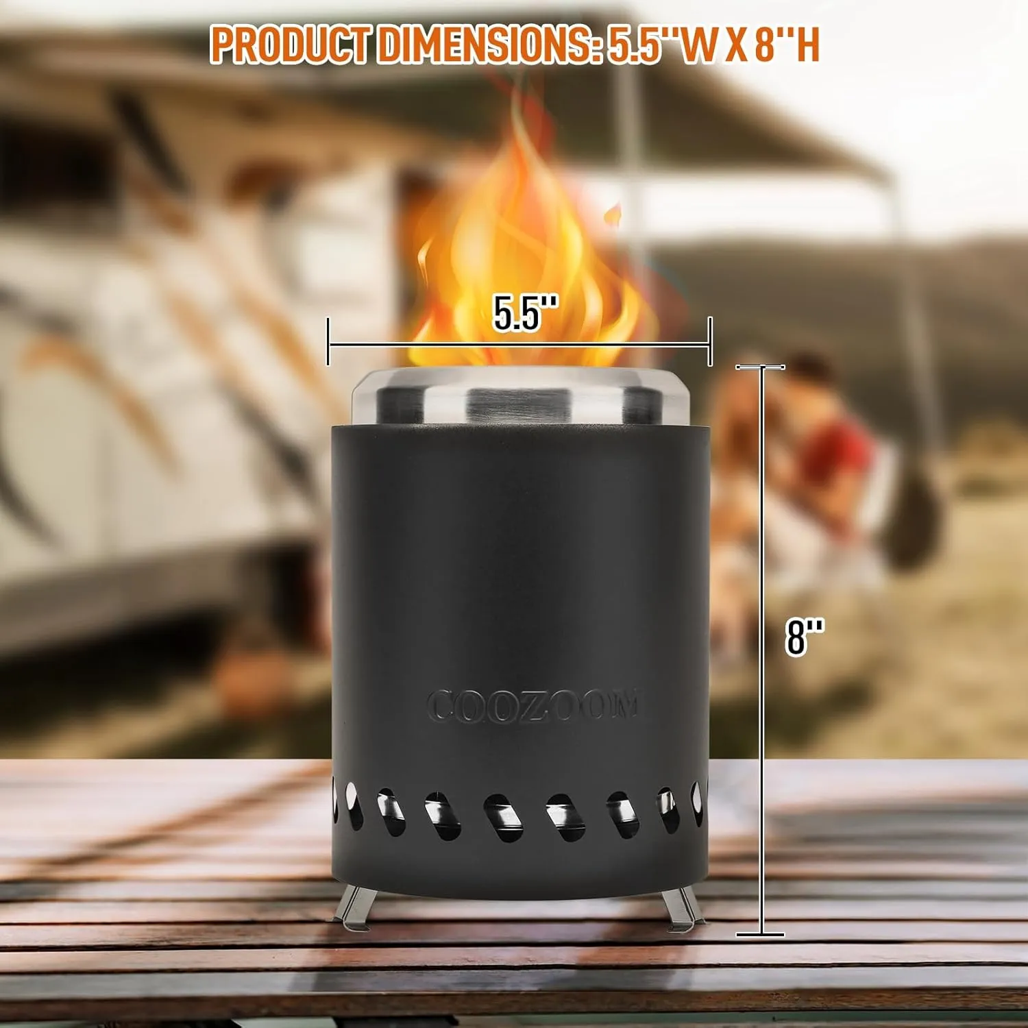 Portable Table Top Fire Pit with Stand, 5.5" Stainless Steel Mini Outdoor Low Smoke Burning Tabletop Firepit Fueled by Pellets or Wood, for Outside Camping Black