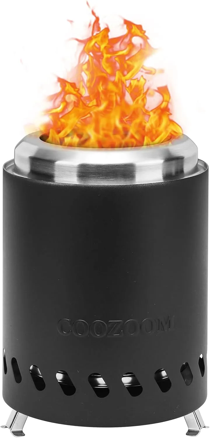 Portable Table Top Fire Pit with Stand, 5.5" Stainless Steel Mini Outdoor Low Smoke Burning Tabletop Firepit Fueled by Pellets or Wood, for Outside Camping Black