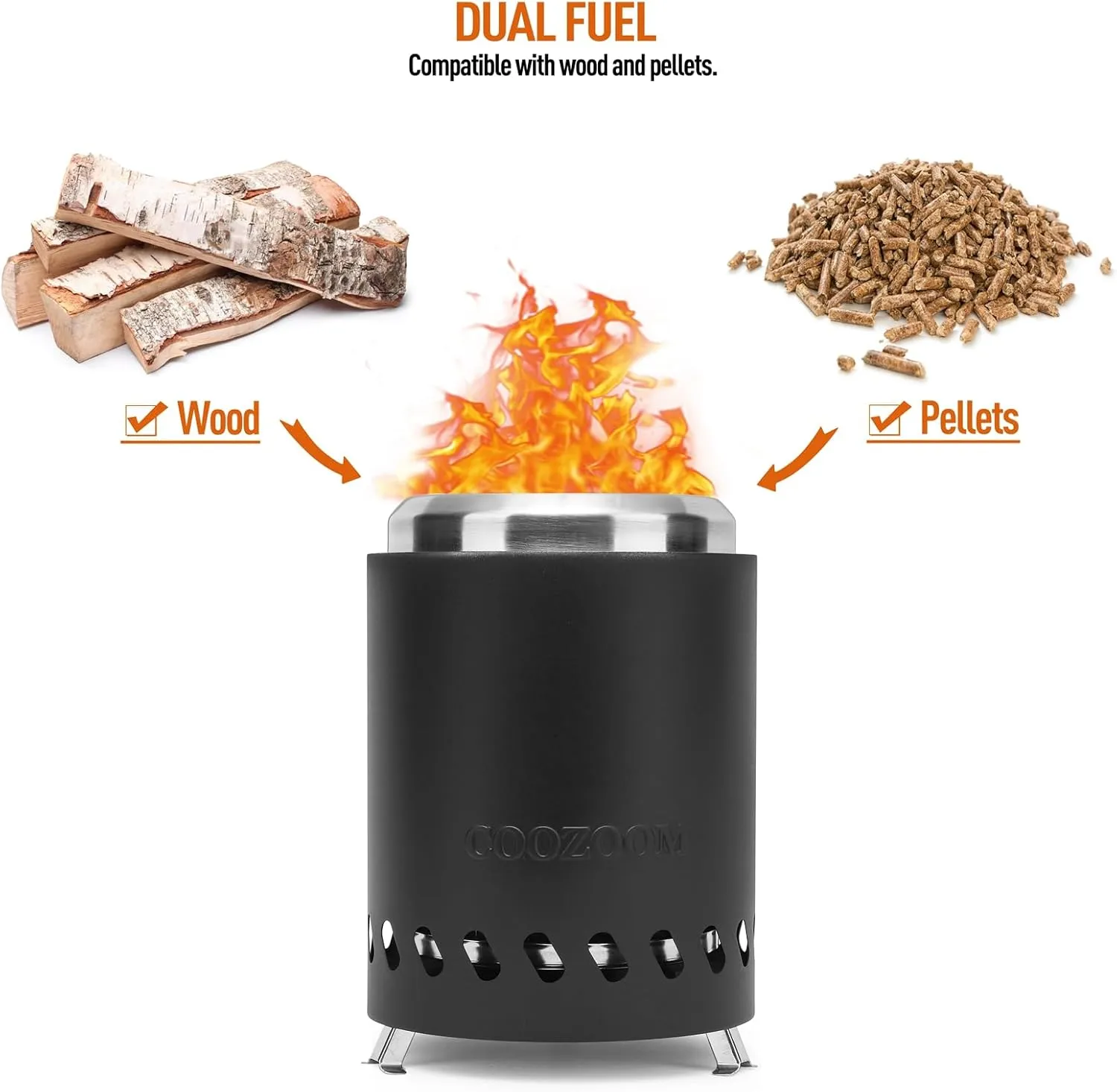 Portable Table Top Fire Pit with Stand, 5.5" Stainless Steel Mini Outdoor Low Smoke Burning Tabletop Firepit Fueled by Pellets or Wood, for Outside Camping Black