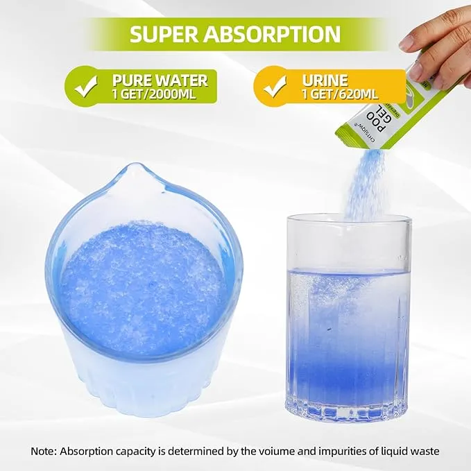 Portable Toilet Absorbent Gel Powder, 100 Pack Poo Gel for Camping Eco Absorbent Gel, Poo Urine Powder for Camping Outdoor Hiking Fast-Acting Gel