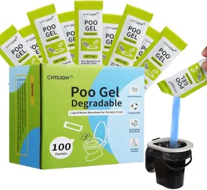 Portable Toilet Absorbent Gel Powder, 100 Pack Poo Gel for Camping Eco Absorbent Gel, Poo Urine Powder for Camping Outdoor Hiking Fast-Acting Gel