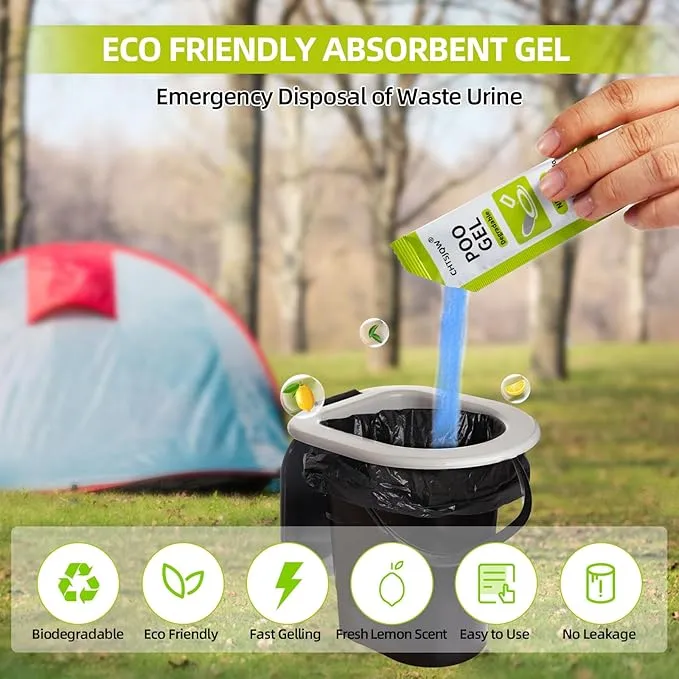Portable Toilet Absorbent Gel Powder, 100 Pack Poo Gel for Camping Eco Absorbent Gel, Poo Urine Powder for Camping Outdoor Hiking Fast-Acting Gel
