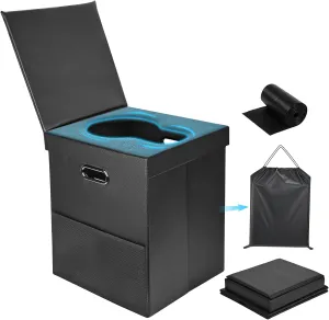 Portable Toilet for Adults,Upgraded Soft Leather Folding Camping Toilet with Lid and Mesh Side Pocket, Travel Portable Potty for Car, Hiking, Beach, Roadtrip, Tent, RV, Indoor and Outdoor Use