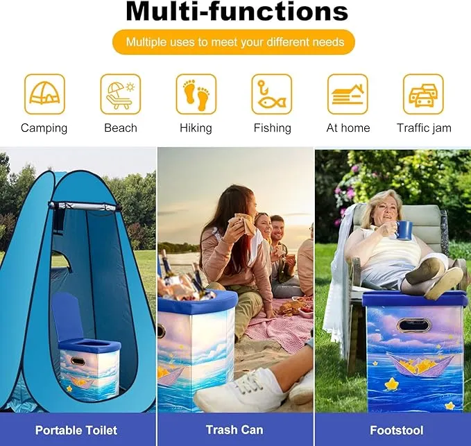 Portable Toilet For Adults,XL Camping Toilet Portable Potty for Adult, Foldable Portable Toilet for Camping Car Boat Hiking Beach RV