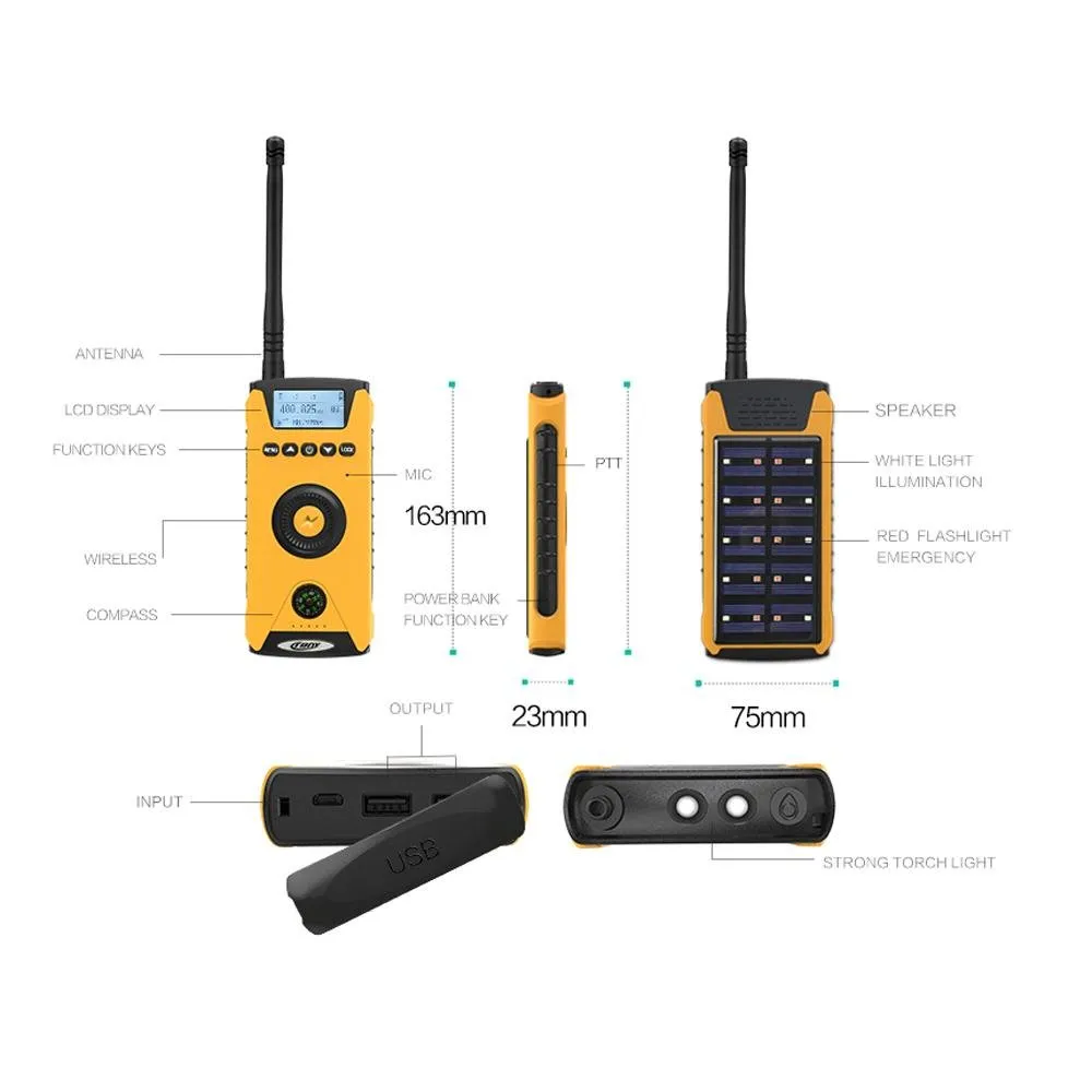 Portable Wireless 5W Dual-purpose Local shipping options solar Rechargeable CY-919 Two-way charging KM Radios Walkie Talkies 1-4 Crony With flashlight