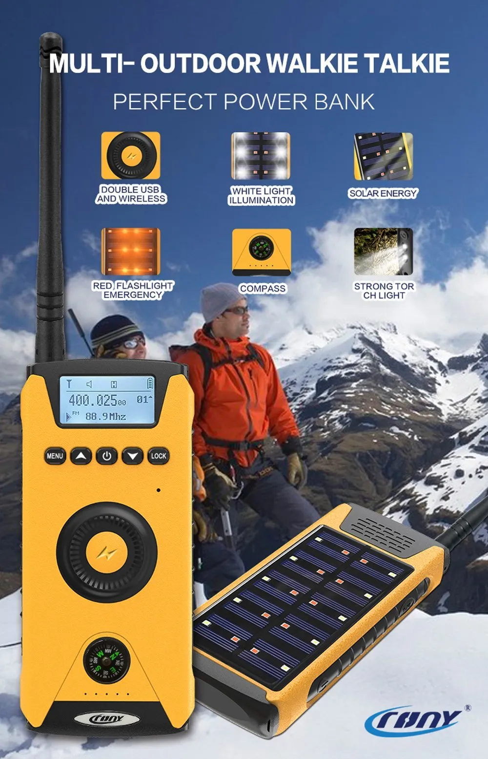 Portable Wireless 5W Dual-purpose Local shipping options solar Rechargeable CY-919 Two-way charging KM Radios Walkie Talkies 1-4 Crony With flashlight