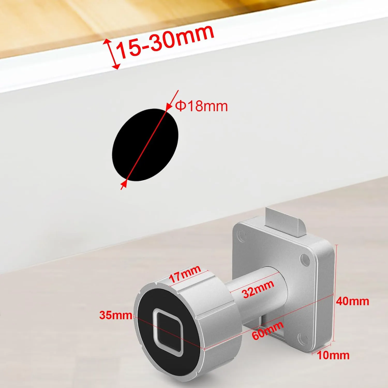 Pothunder Fingerprint Cabinet Lock, 1-1/4'' Auto Locking Bluetooth Biometric Keyless Child Safety Lock for File Drawer Furniture Double Door