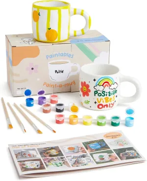 Pott'd Paintables Paint Your Own Mug Kit - DIY Mug Painting Kit for Adults. Ceramic Painting Kit for Adults Includes Mugs, Paints, Brushes and Painting Inspiration Guide