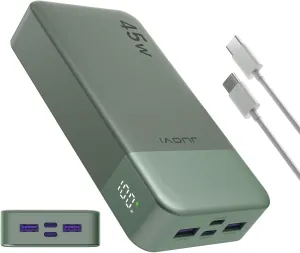 Power Bank, 20000mAh 45W Portable Charger, PD3.0 QC4.0 Fast Charging with LED Display, 2 USB-C, 2 USB-A, Battery Pack for iPhone 15 14 13 Series, MacBook, Galaxy, iPad, and More (Green)