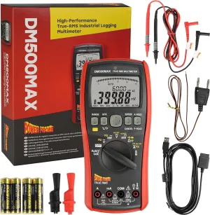 Power Probe DM500MAX Advanced Digital Multimeter Tester - Amperage, Ohm, and Voltage Meter - Bonus K-Type Thermocouple for Temperature Readings - Electric Tester Tool for Home and Auto