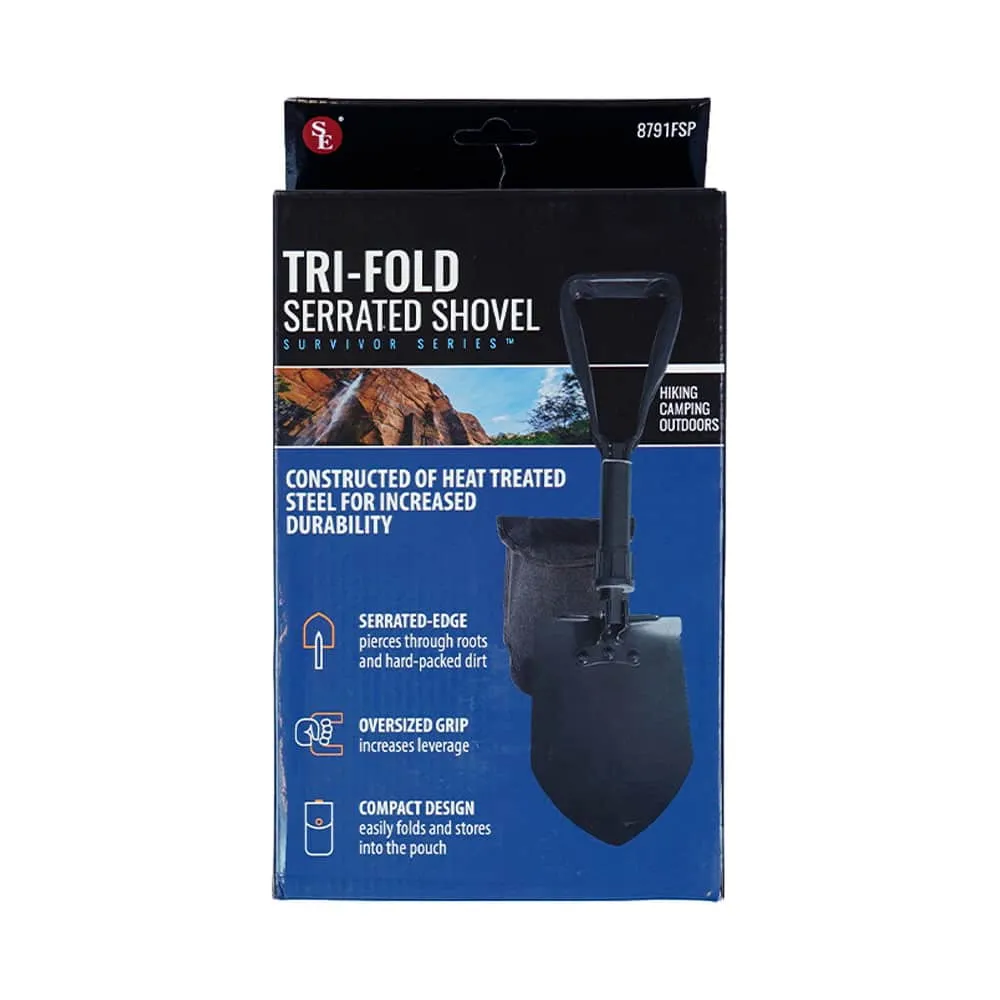 Premium Quality Black Tri-Fold Serrated Shovel w/Carrying Case 23"