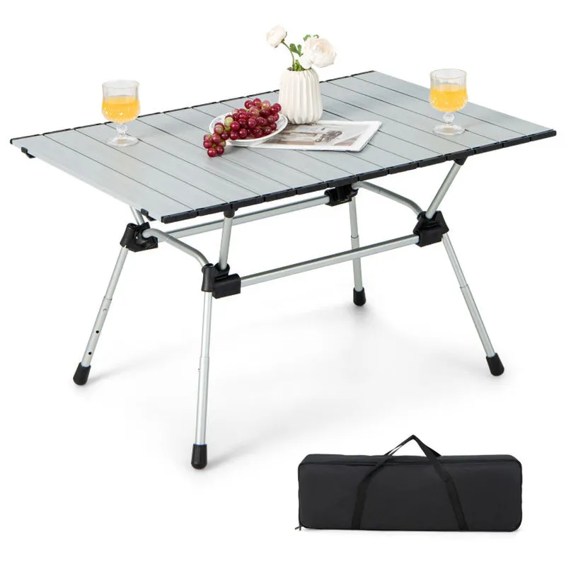 Professional title: ```Portable Heavy-Duty Aluminum Camping Table with Carrying Bag in Silver```