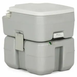 Professional title: "5.3 Gallon Portable Travel Toilet with Piston Pump Flush System"