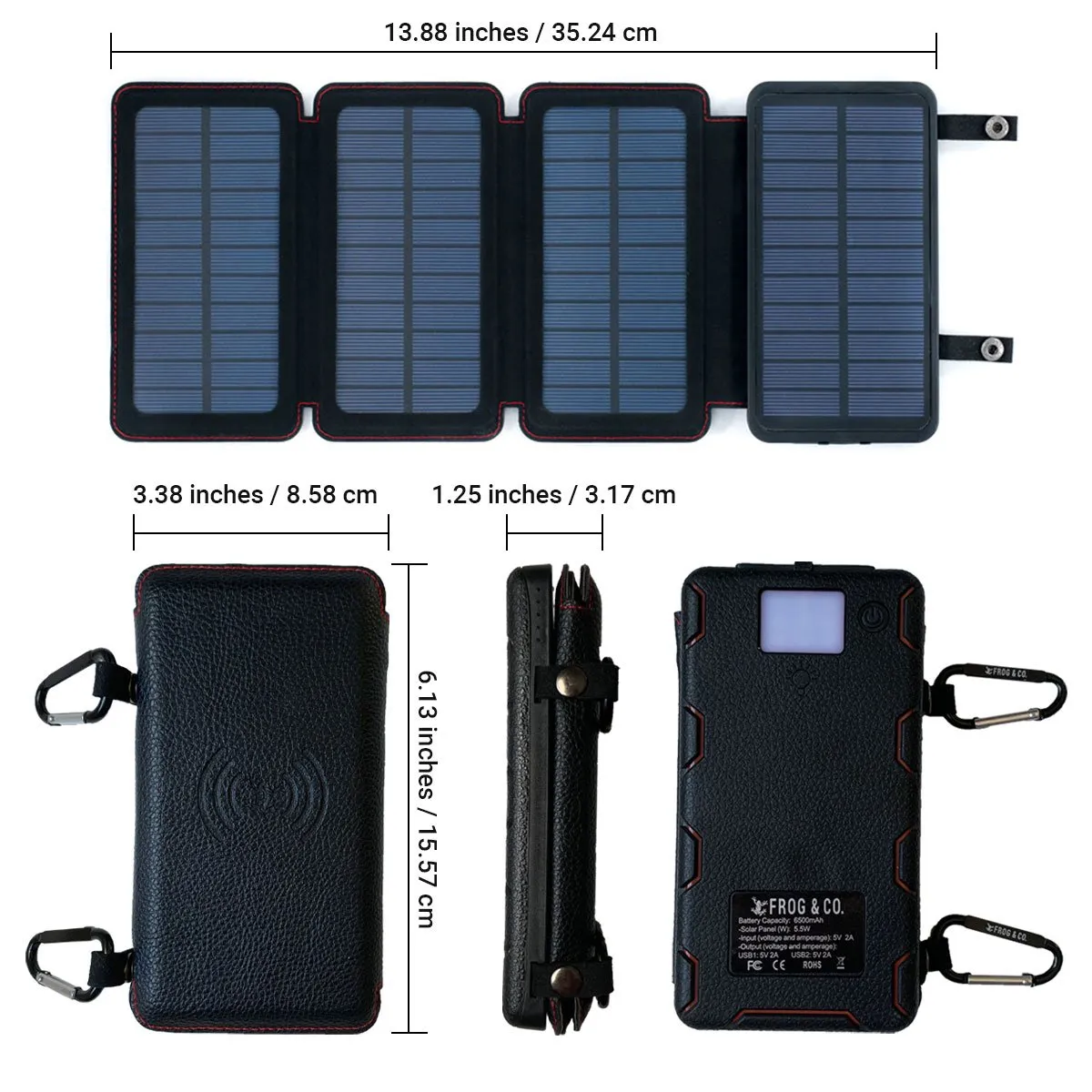QuadraPro Solar Power Bank with Wireless & Dual USB Charging by Frog & CO