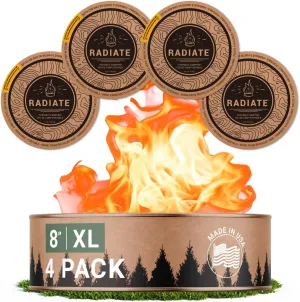 Radiate 4 Pack XL 8" Portable Campfire As Seen On Shark Tank - Up to 5 Hours of Burn Time, Reusable Travel Fire Pit for Camping, Patios and Beach Days - Great Alternative to a Real Fire - Made in USA