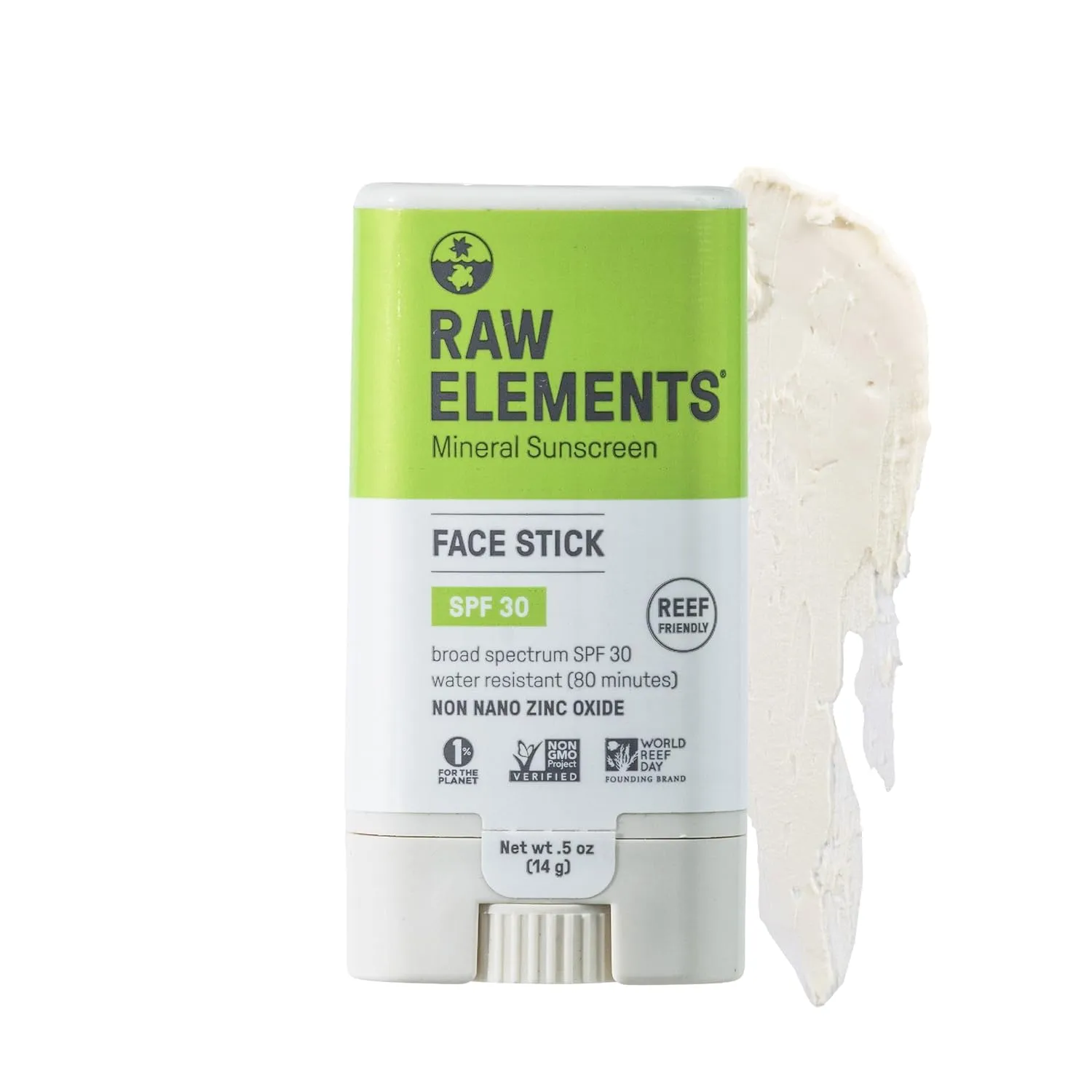 Raw Elements Face All-Natural Mineral Sunscreen Stick, Non-Nano Zinc Oxide, 95% Organic, Water-Resistant 80 Min, Reef Safe, All Ages Safe, SPF 30 , Travel Sunblock 0.5 oz