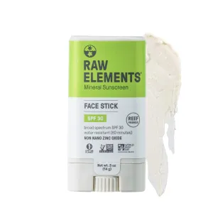 Raw Elements Face All-Natural Mineral Sunscreen Stick, Non-Nano Zinc Oxide, 95% Organic, Water-Resistant 80 Min, Reef Safe, All Ages Safe, SPF 30 , Travel Sunblock 0.5 oz