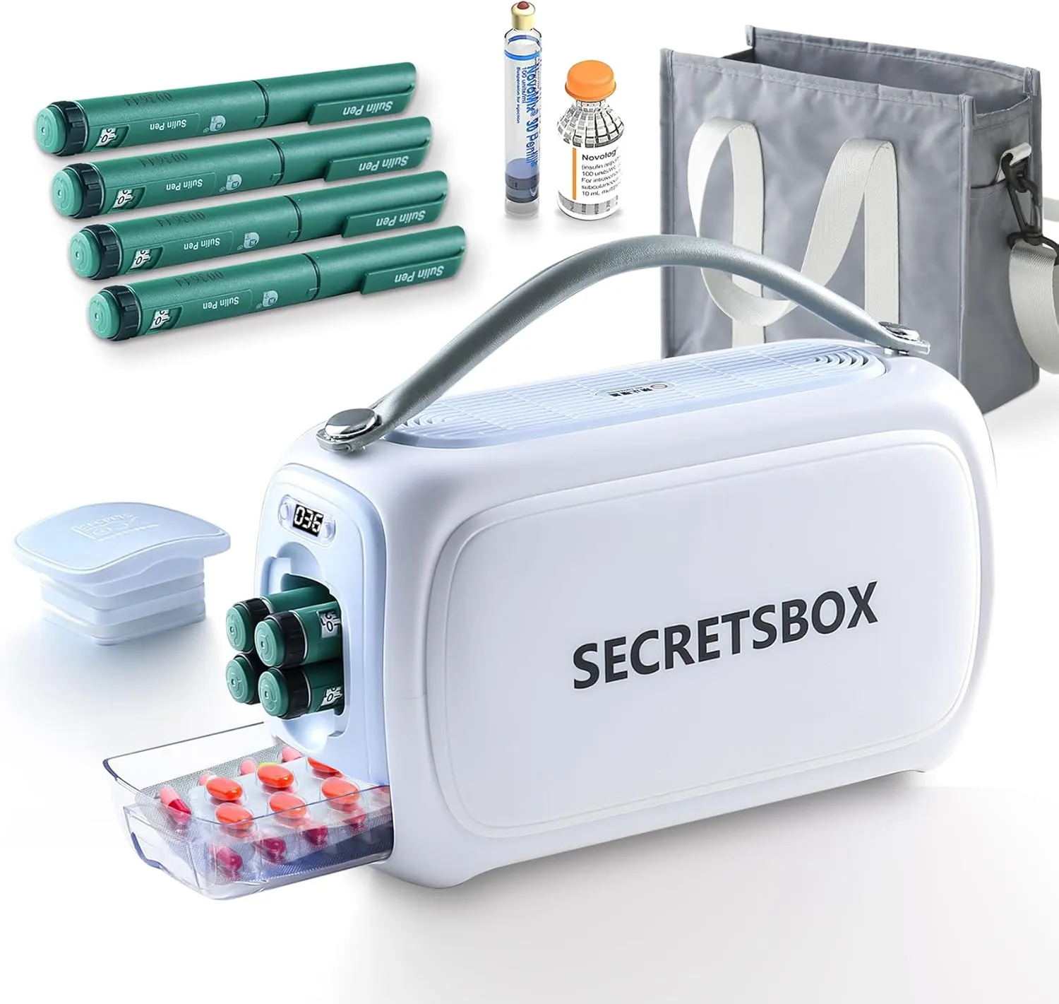 Rechargeble 4 Insulin Pens Cooler Travel Case TSA Approved Medicine Cooler for Travel Diabetic Travel Case 36-46F Auto Cycle Temperature Display 2 Batteries 40000mAh