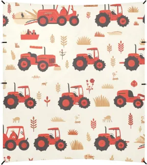 Red Old Wheeled Tractors Cute Foldable Beach Cabana UPF50  Easy Setup Sun Shelter with Sand Shovel, Sandbags for Family Travel