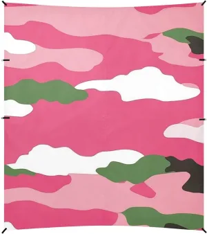 Red Pink Camouflage Pattern Stable Beach Tent UPF50  Water-Resistant Sun Shade with Sandbags & Sand Shovel for Family Trips, Picnics & Camping