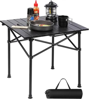 REDCAMP Folding Roll Up Camping Table, 20x20.5 Lightweight Portable Compact Beach Table for Outdoor,Picnic,Hiking,Black