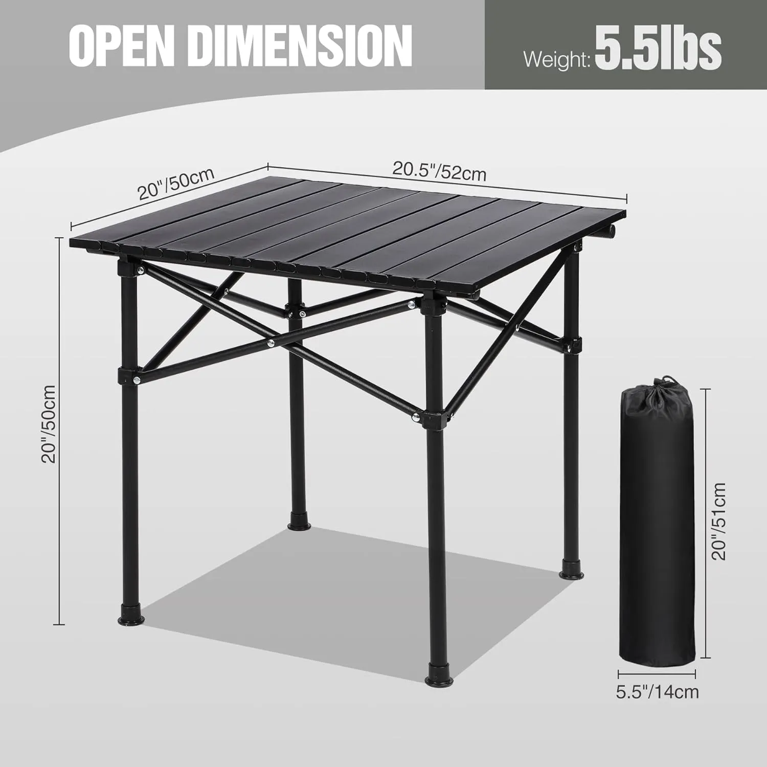 REDCAMP Folding Roll Up Camping Table, 20x20.5 Lightweight Portable Compact Beach Table for Outdoor,Picnic,Hiking,Black
